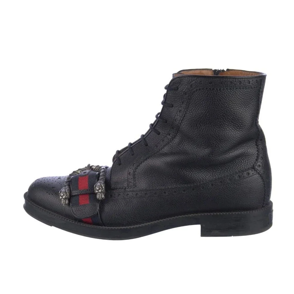 Authentic Gucci Men's Dionysus Horsebit Leather Lace-Up Brogue Combat Boots 7.5